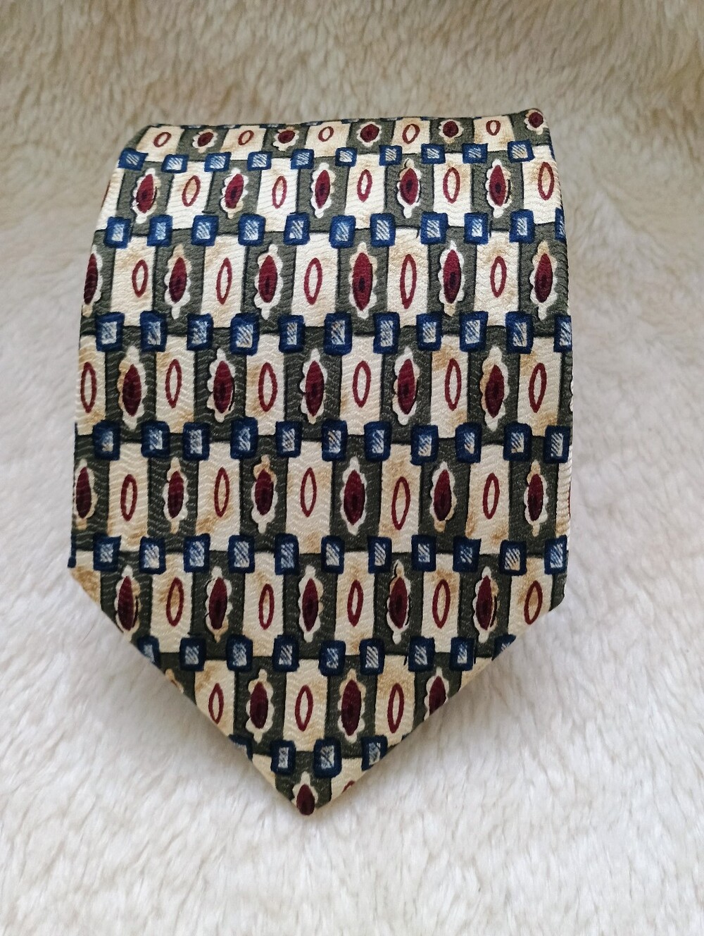 Vintage Brooks Brothers Makers Silk Tie Geometric Pattern Green Maroon